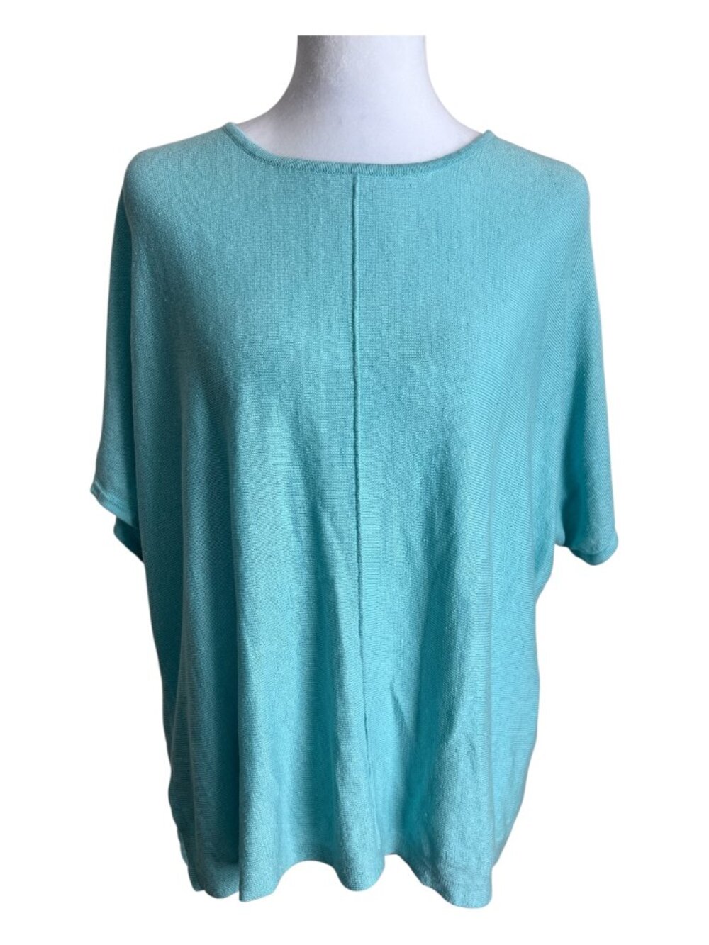 J. Jill Pure Jill Linen Blend Boxy Knit Tee Aqua Blue Turquoise Size Small